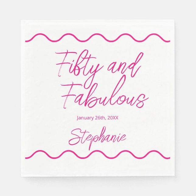 Fifty and Fabulous Pink Script Pappersservett (Framsidan)