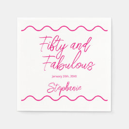 Fifty and Fabulous Pink Script Pappersservett