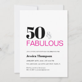 Fifty and Fabulous Pink Typography 50 Birthday Inbjudningar