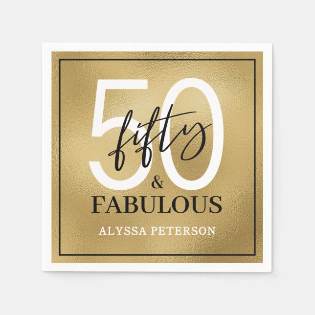 Fifty and Fabulous Script 50th Birthday Pappersservett (Framsidan)