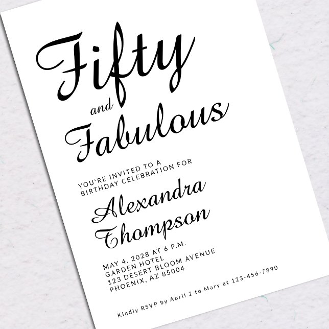 Fifty and Fabulous Script 50th Birthday Party Inbjudningar (Skapare uppladdad)