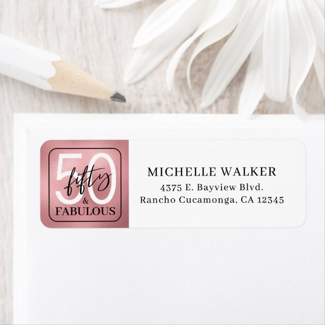 Fifty and Fabulous Script 50th Birthday Returadress Etikett (Insitu)