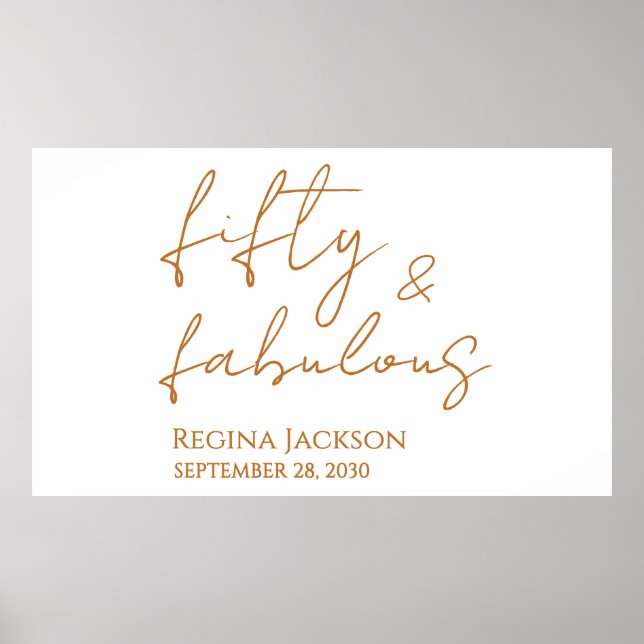 Fifty And Fabulous Script Gold 50th Birthday Party Poster (Framsidan)