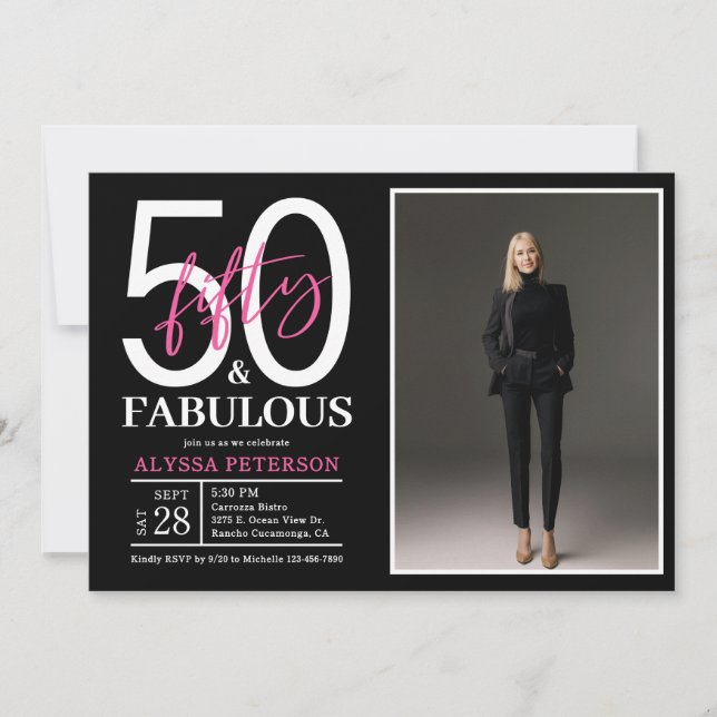 Fifty and Fabulous Script Photo 50th Birthday  Inbjudningar (Framsida)