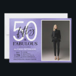 Fifty and Fabulous Script Photo 50th Birthday Inbjudningar<br><div class="desc">This 50 & Fabulous purple foil black and white and photo 50th birthday party invitation is perfect for your loved one who's turning fifty!  It's fonts are trendy yet classic.  And your photo makes it unique just like her!</div>