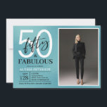 Fifty and Fabulous Script Photo 50th Birthday Inbjudningar<br><div class="desc">This 50 & Fabulous teal foil black and white and photo 50th birthday party invitation is perfect for your loved one who's turning fifty!  It's fonts are trendy yet classic.  And your photo makes it unique just like her!</div>