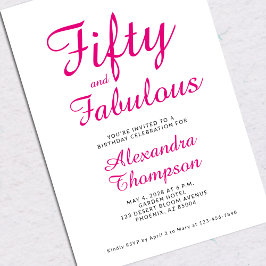Fifty and Fabulous Script Pink 50th Birthday Party Inbjudningar