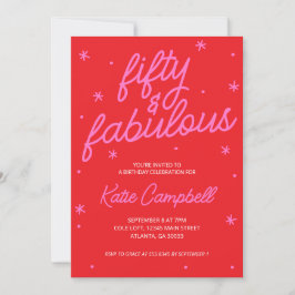 Fifty and Fabulous Script Pink Red 50th Birthday Inbjudningar