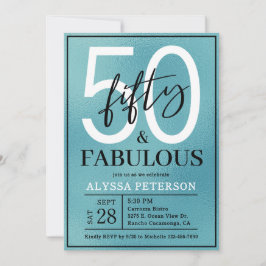 Fifty and Fabulous Teal Script 50th Birthday Inbjudningar