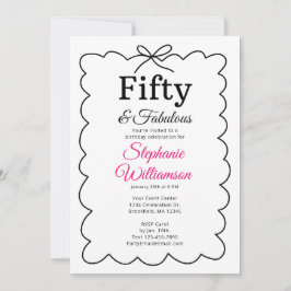 Fifty and Fabulous Whimsical Black and Pink Script Inbjudningar