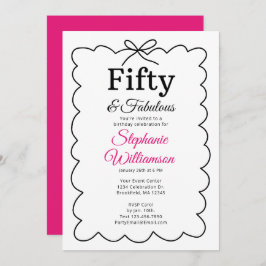 Fifty and Fabulous Whimsical Black and Pink Script Inbjudningar