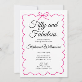 Fifty and Fabulous Whimsical Pink and Black Script Inbjudningar