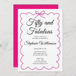 Fifty and Fabulous Whimsical Pink and Black Script Inbjudningar