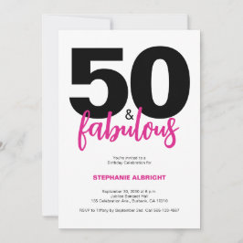 Fifty and Fabulous White Pink 50th Birthday Party Inbjudningar
