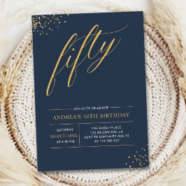 Fifty Birthday Gold & Black 50th Birthday Inbjudningar