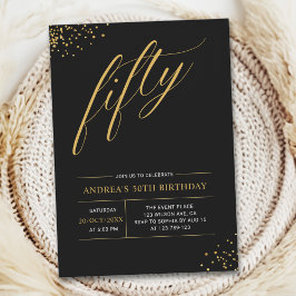 Fifty Birthday Gold & Black 50th Birthday Inbjudningar