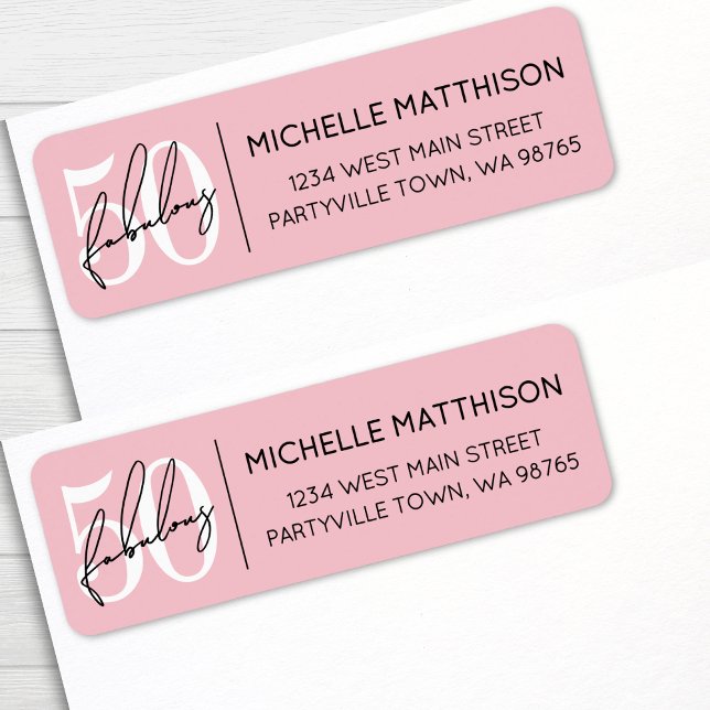 Fifty Blush Pink 50th Birthday Address Returadress Etikett (Fifty Fabulous Blush Pink 50th Birthday Address label)