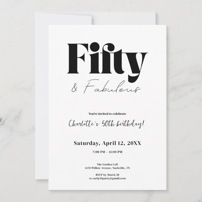 Fifty & Fabulous 50th Birthday Invitation Inbjudningar (Framsida)