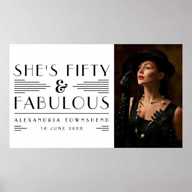 Fifty & Fabulous Art Deco Photo 50th Birthday Poster (Framsidan)