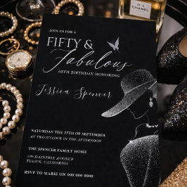 Fifty & Fabulous Black Glam 50th Birthday Inbjudningar