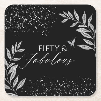 Fifty & Fabulous Black Glam 50th bithday Underlägg Papper Kvadrat