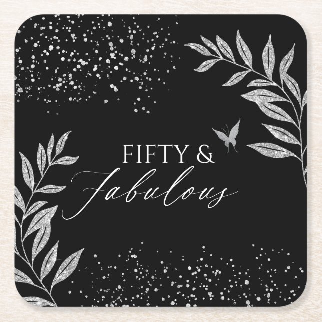 Fifty & Fabulous Black Glam 50th bithday Underlägg Papper Kvadrat (Framsidan)