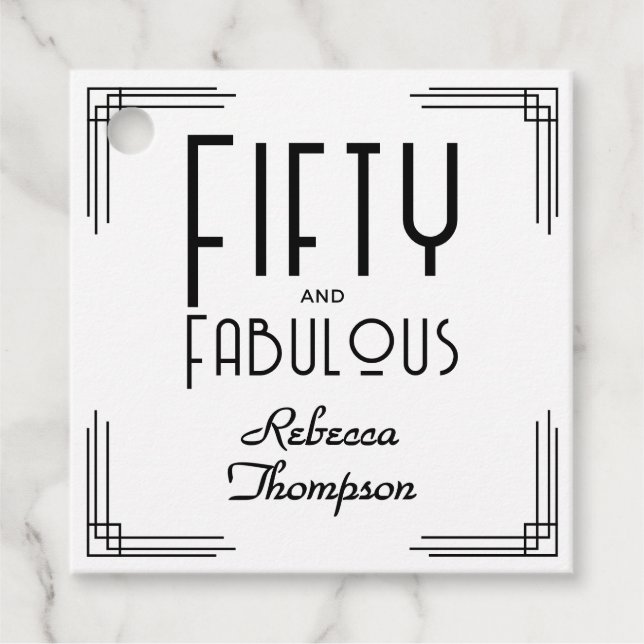 Fifty Fabulous Black White Art Deco 50th Birthday Gåvor Etiketter (Framsida)