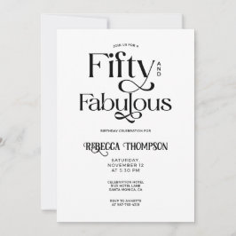 Fifty Fabulous Black White Script 50th Birthday Inbjudningar
