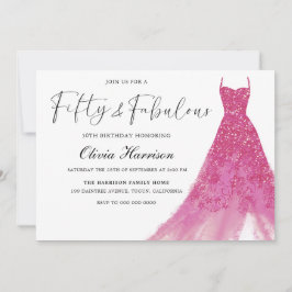 Fifty & Fabulous Gorgeous Pink Gown 50th Birthday Inbjudningar