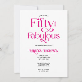 Fifty Fabulous Hot Pink Script 50th Birthday Inbjudningar
