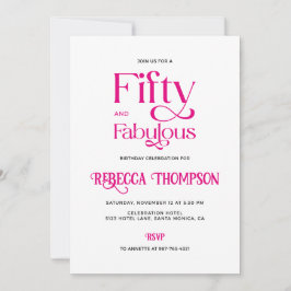 Fifty Fabulous Hot Pink Script 50th Birthday Inbjudningar