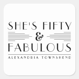 Fifty & Fabulous Lines Art Deco 50th Birthday Fyrkantigt Klistermärke