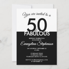 Fifty Fabulous Modern Black White 50th Birthday  Inbjudningar