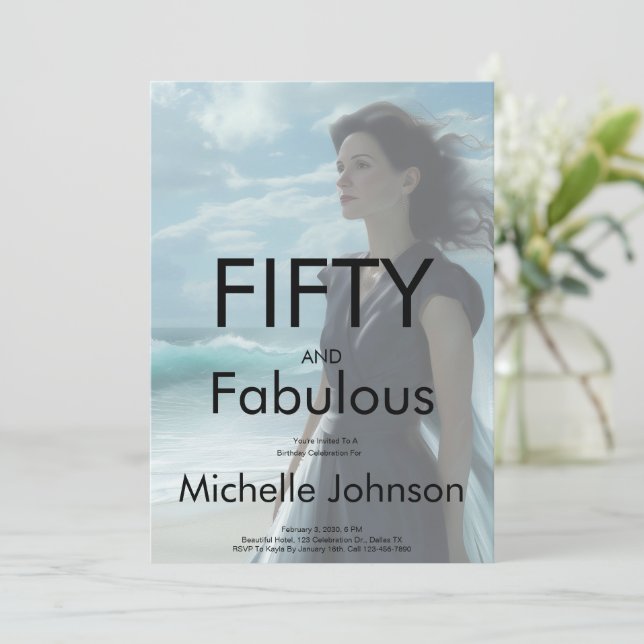 Fifty & Fabulous Photo 50th Birthday Party Inbjudningar (Stående Fram)
