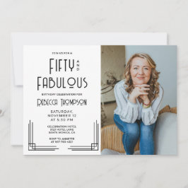 Fifty Fabulous Photo Art Deco Black 50th Birthday Inbjudningar