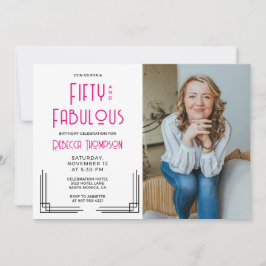 Fifty Fabulous Photo Art Deco Pink 50th Birthday Inbjudningar