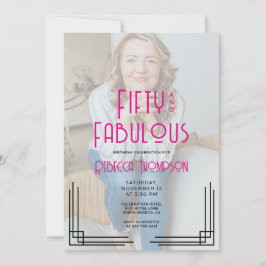 Fifty Fabulous Photo Pink Art Deco 50th Birthday Inbjudningar