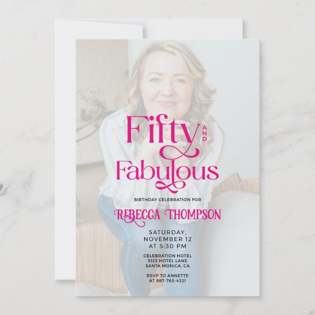 Fifty Fabulous Photo Pink Script 50th Birthday Inbjudningar (Framsida)
