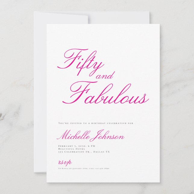 Fifty & Fabulous Pink 50th Birthday Party Invitati Inbjudningar (Framsida)