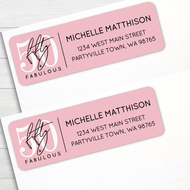 Fifty Fabulous Pink 50th Birthday Return Address Returadress Etikett (Fifty Fabulous Pink 50th Birthday Return Address label)