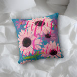 Fifty & Fabulous Pink Daisy on Blue Happy Birthday Kudde<br><div class="desc">Personalize Happy Birthday Pink and Mauve Daisies on a blue background – A beautiful pillow to memorialize a loved one’s birthday, that of someone in your family, or circle of friends. NOTE: The text field is fully customizable allowing you to make changes as desired, Simply click on the word PERSONALIZE...</div>