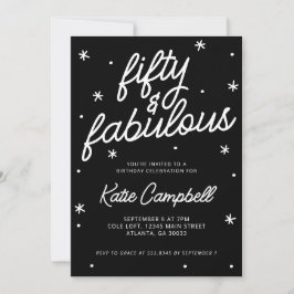 Fifty Fabulous Script Black White 50th Birthday Inbjudningar