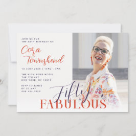Fifty & Fabulous Script Photo 50th Birthday Inbjudningar