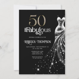 Fifty Fabulous Silver Dress Black 50th Birthday Inbjudningar