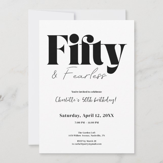 Fifty & Fearless 50th Birthday Invitation Inbjudningar (Framsida)