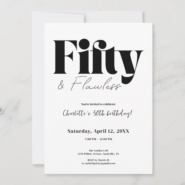 Fifty & Flawless 50th Birthday Invitation Inbjudningar (Framsida)