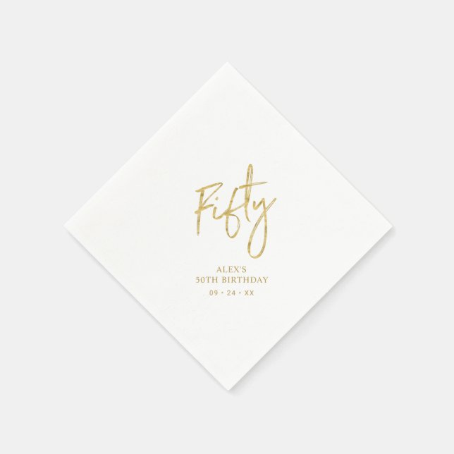 Fifty Gold Lettering 50th birthday Paper Plates Pappersservett (Hörn)
