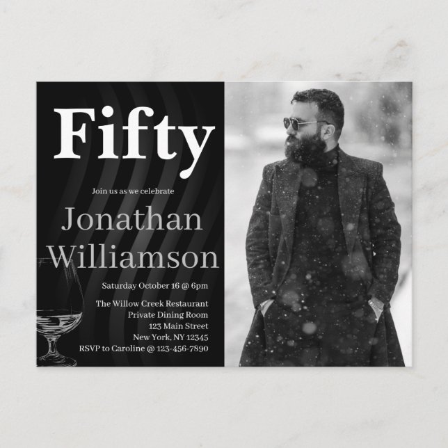 Fifty Modern 50th Birthday Party Photo For Him Vykort (Framsida)