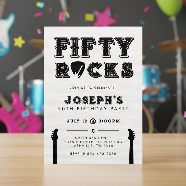 Fifty Rocks Gitarrplektrum 50-årsfest Inbjudningar (Skapare uppladdad)