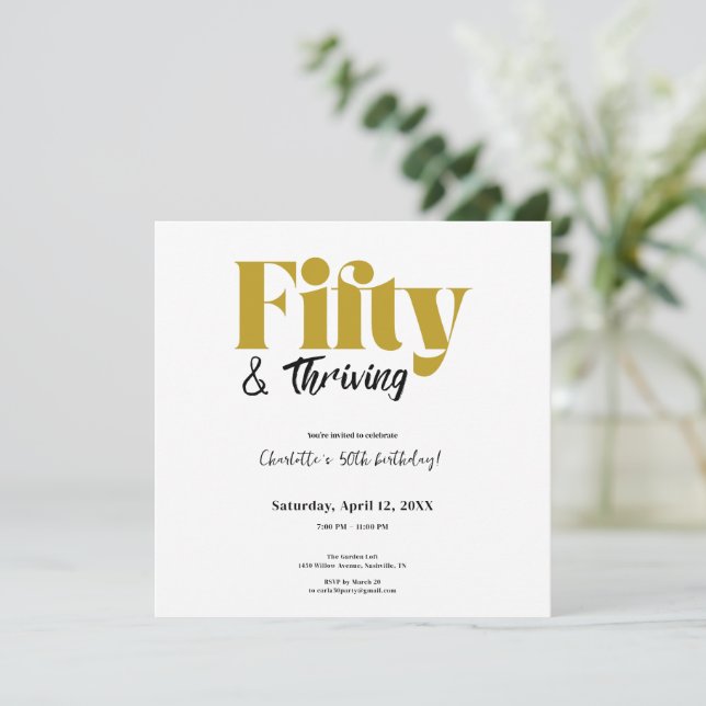 Fifty & Thriving 50th Birthday Invitation Spara Datumet (Stående Fram)